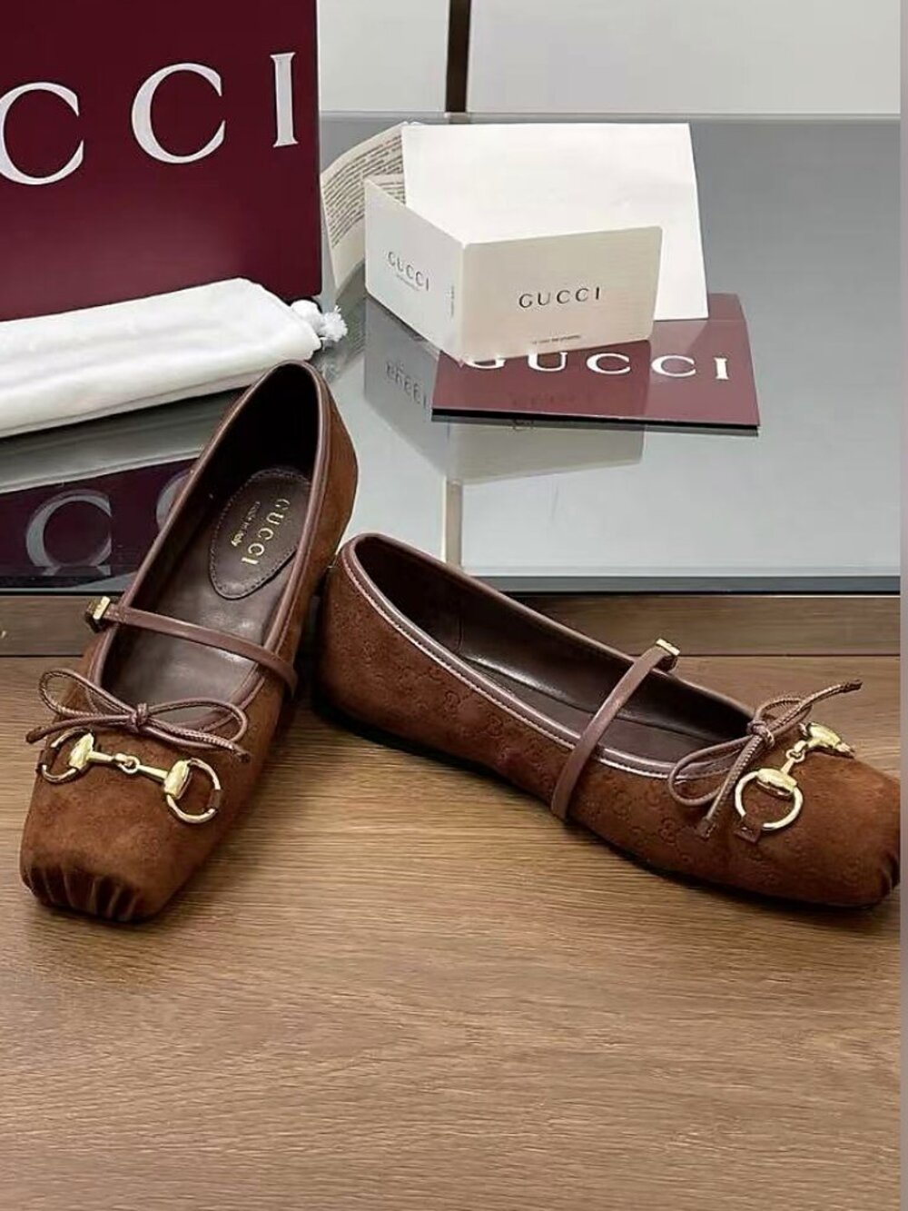 Gucci Brown Suede Horsebit Mary Jane Flats - Picture 2 of 4
